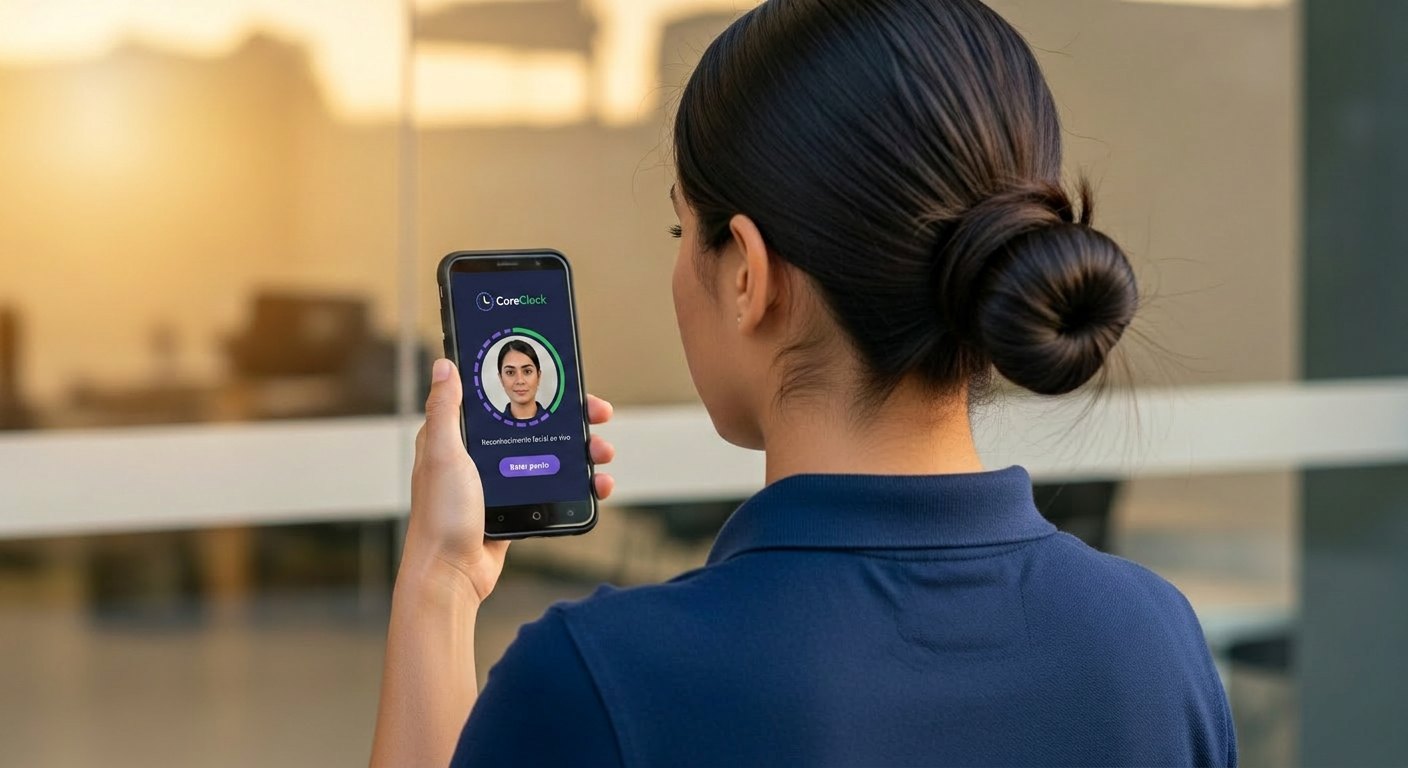 Colaborador batendo o ponto pelo celular com reconhecimento facial